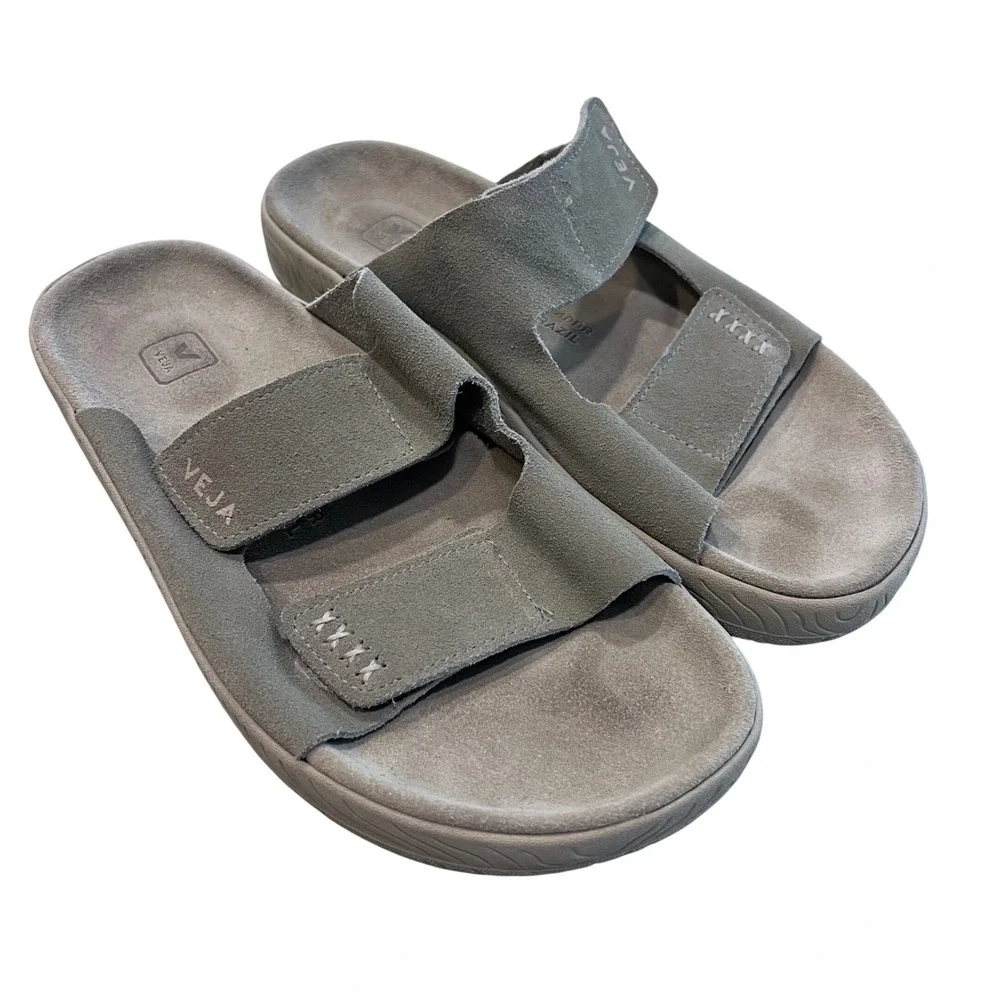 Veja Suede Slide‎ Sandals Taupe Beige Adjustable Straps Mens 11 US 42 EU Brazil